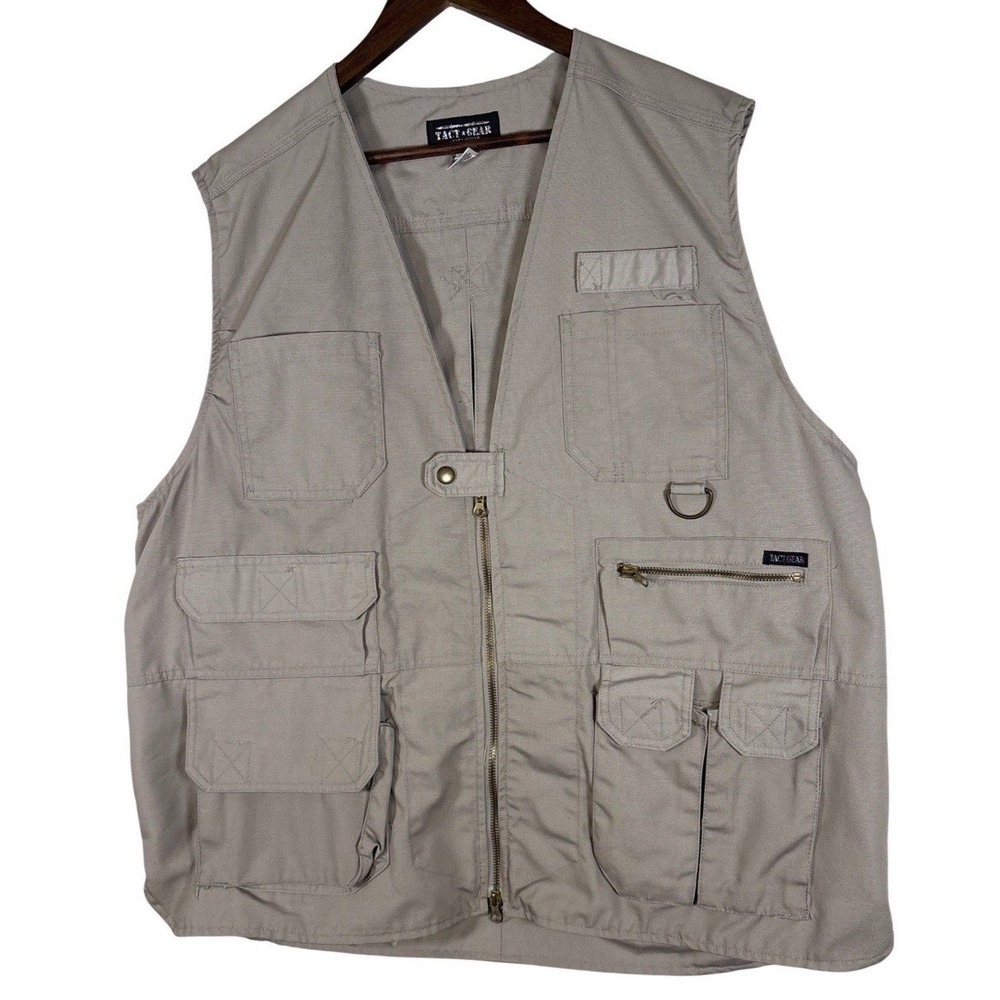 Gear by Tact Squad Mens XL Tan Khaki Utility Tactical Fishing Vest Multi Pocket